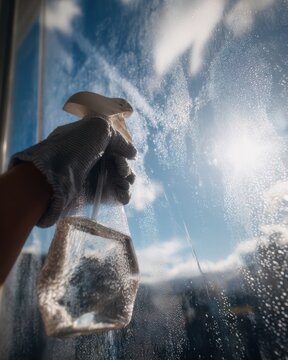 Cleaning Window with Spray Bottle