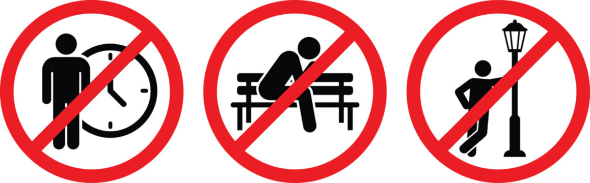 Forbidden Standing and Idling Icon Set, Red No Waiting Sign Vectors on White