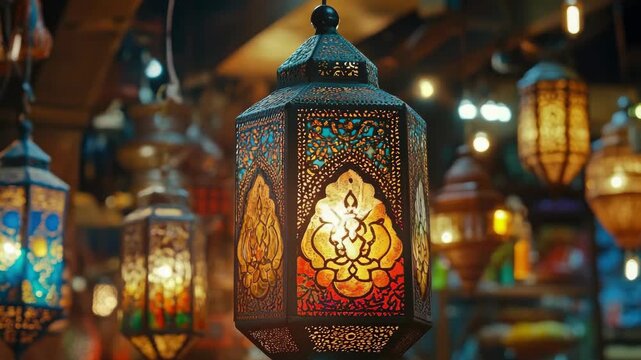 Glowing Ornate Thai Lantern with Traditional Filigree Patterns