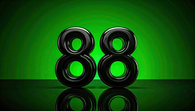 Black metallic number 88 on vivid green screen background with reflections