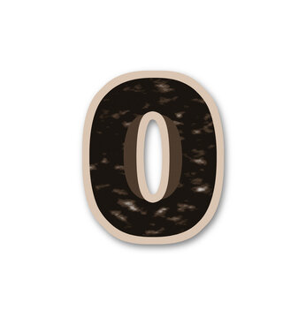 A stylized number zero with a torn paper texture rests on transparent background numeral digit typography font design fragmented distressed rustic vintage