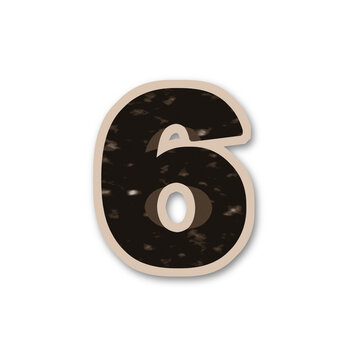 The number six is illustrated with a torn paper texture on transparent background digit numeric ripped fragmented craft design element isolated graphic