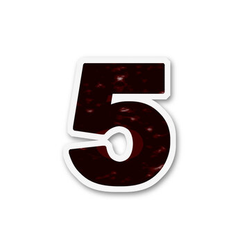 A maroon number five with a white outline is displayed on transparent background numeral digit crimson reddish outlined contour graphic design element