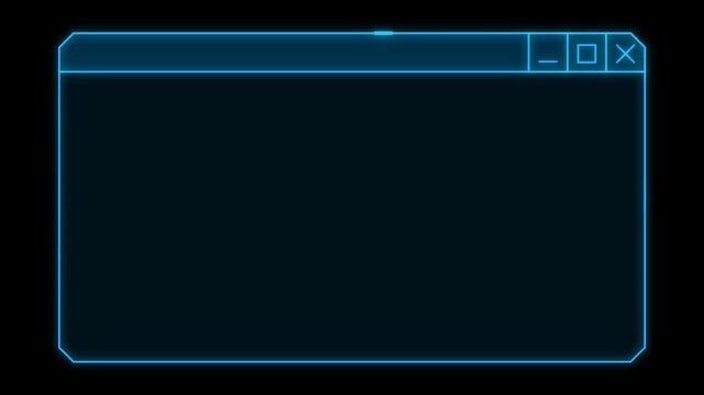 Animated Futuristic HUD Software Window Frame with Glowing Blue Neon Controls for Tech OS Interface