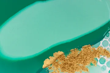 Abstract Original Hand Drawn Green Artwork Liquid Inks Illustration with Gold Glitter and Text Space. © Anna Babii