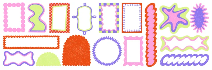 Fotobehang Kasteel Wavy frame borders set with scalloped edges and cute Y2K retro design. Vector set of playful color crayon borders for kid photos, text box, decorative graphics, retro style geometric collage elements  © klyaksun
