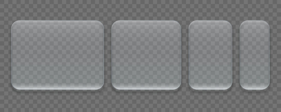 Glass box liquid morphism ui transparent panel in different shapes, liquid glass effect, frosted plastic frame