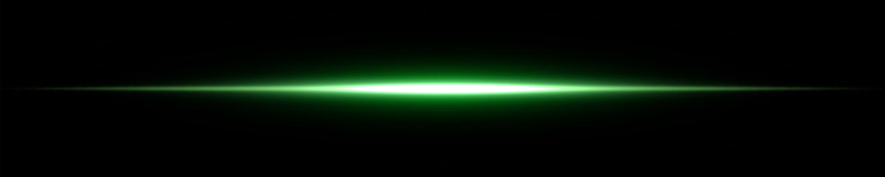 Glowing green neon line, luminous strip, ray shining border, bright streak, neon light flare effect