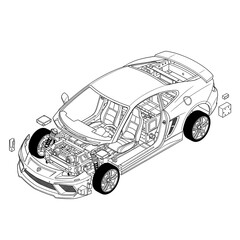 Fototapeta premium Illustration of a Modern Sports Car Chassis and Interior Components for Automotive Design