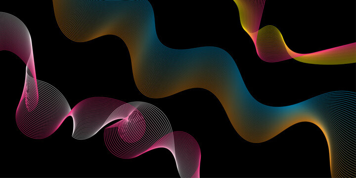 Abstract digital background featuring flowing colorful lines with a moire pattern effect on a deep black backdrop