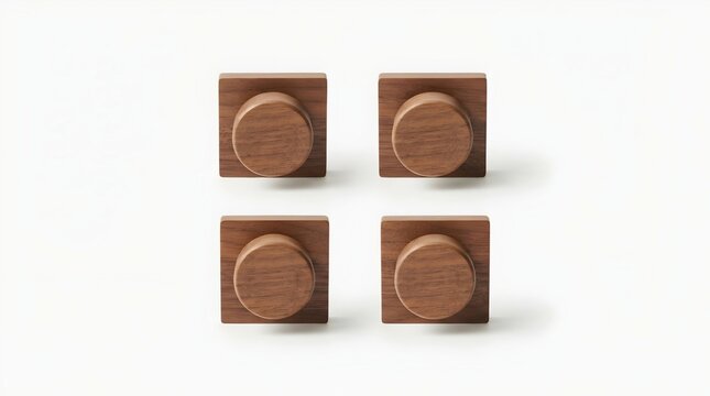 
Set of 4 Natural Wooden door knop on White Background
