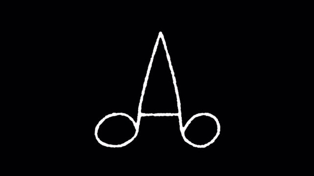 Animation of scissors symbol drawing on black background.