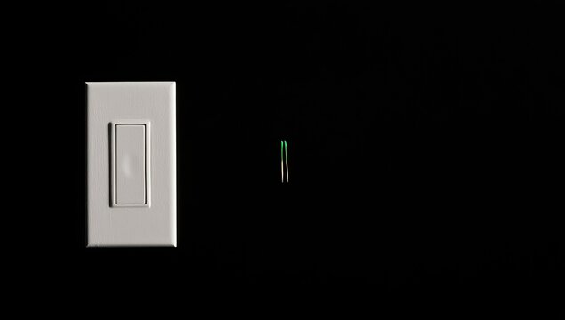 Minimalist white light switch with subtle green indicator light on black