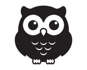 Obraz premium A cute black and white owl illustration with big eyes isolated on a plain white background