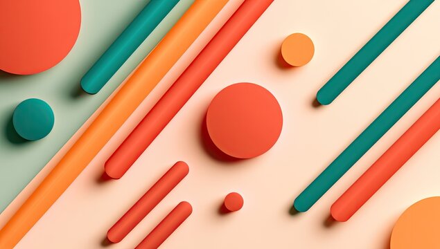 Retro-inspired abstract arrangement of rounded shapes and lines