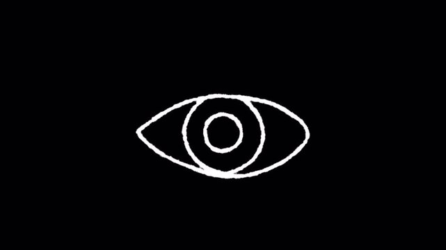 Minimalist hand drawn animation of an eye opening and closing on a black background.
