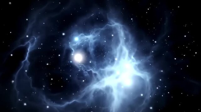 Vibrant glowing nebula cloud in deep space with sparkling star clusters