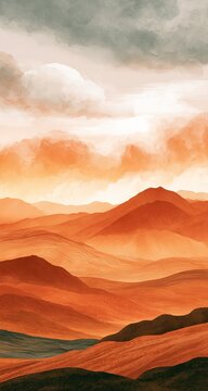 A vibrant, watercolor landscape painting with rolling hills