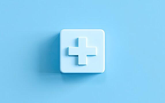 Minimalist light blue square with a raised plus symbol, simple design