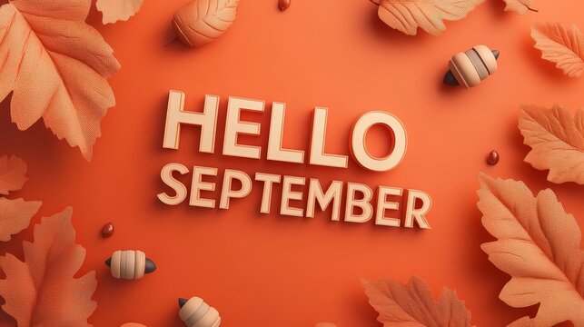 Hello September warm autumn greeting card