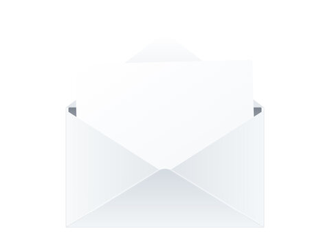 Open white envelope with blank card template