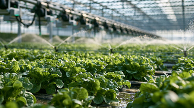 Greenhouse Crops With Automated Irrigation System in Modern Smart Farming Facility