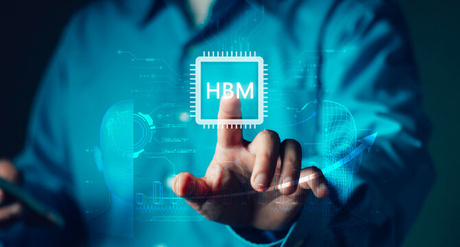 High bandwidth memory HBM and GPU technology, AI growth, symbolizing accelerated computing, data processing, semiconductor innovation, machine learning, digital transformation, and innovation.