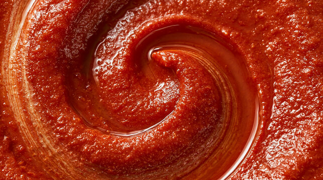 Rich Red Tomato Sauce Swirl Texture in Close Up