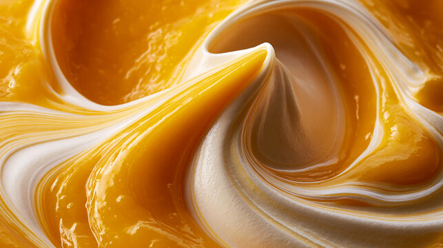 Glossy Golden Caramel and Cream Swirl Texture Background