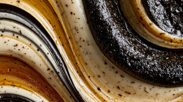Abstract Black Cream and Caramel Swirl Texture Background