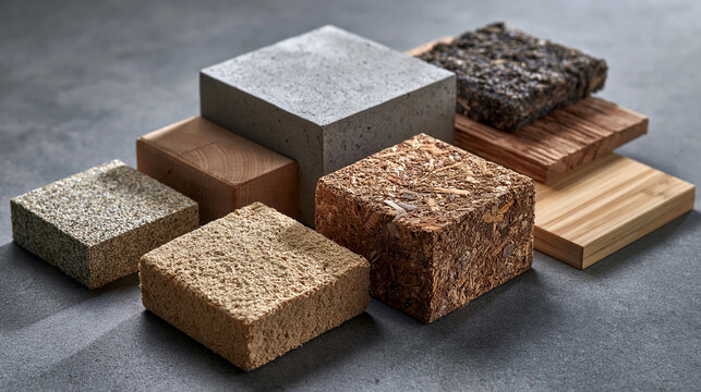 Sustainable Building Material Samples With Wood Cork Stone and Recycled Textures
