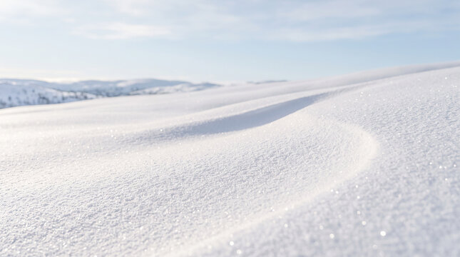 Minimal Winter Snow Landscape With Soft Rolling Drifts and Copy Space