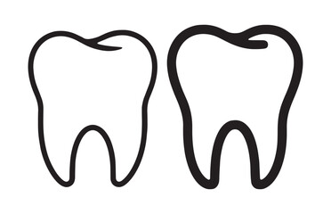 Thin and thick outline tooth icons for branding dental offices and oral healthcare product packaging. © MdAshiqur