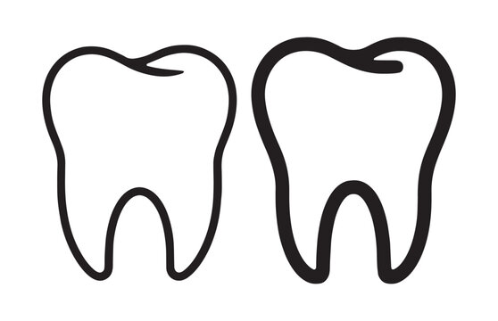 Thin and thick outline tooth icons for branding dental offices and oral healthcare product packaging.