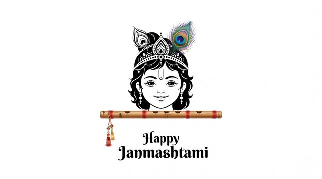 Happy janmashtami matki and bansuri with lord krishna illustration banner post design

