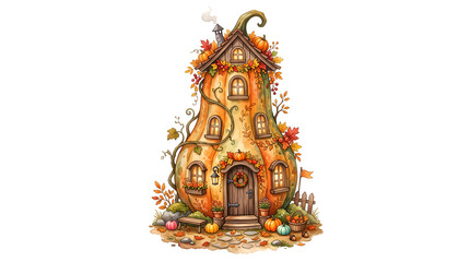 Fototapeta premium Delightful pumpkin dwelling surrounded by autumn leaves and glowing windows perfect for fall.