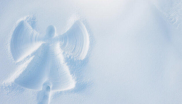 Snow Angel Imprint in Fresh Snow from Overhead
