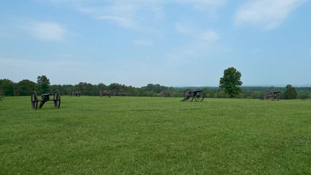 History and Landmarks: 4K Video of Historic Civil War Field Guns and Artillery Cannons at Manassas National Battlefield Park in Virginia