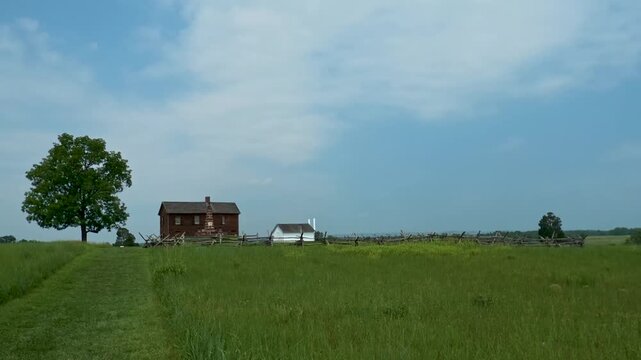 History and Architecture: 4K Video Exterior View of the Historic Henry House on Henry House Hill at Manassas National Battlefield Park in Virginia