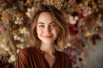 Obraz premium Close up portrait of smiling young woman