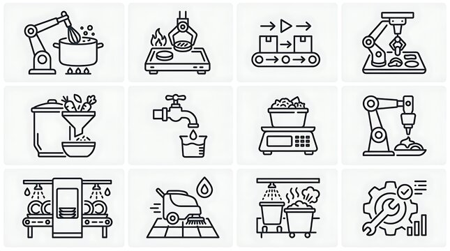 Set of factory automation and industrial manufacturing icon collection with outline style