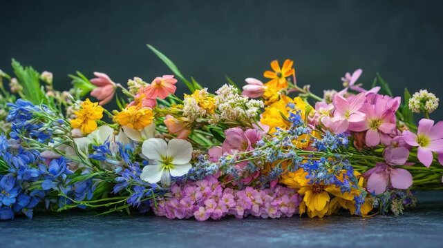 Colorful Wildflower Arrangement with Blue, Yellow and Pink Blooms