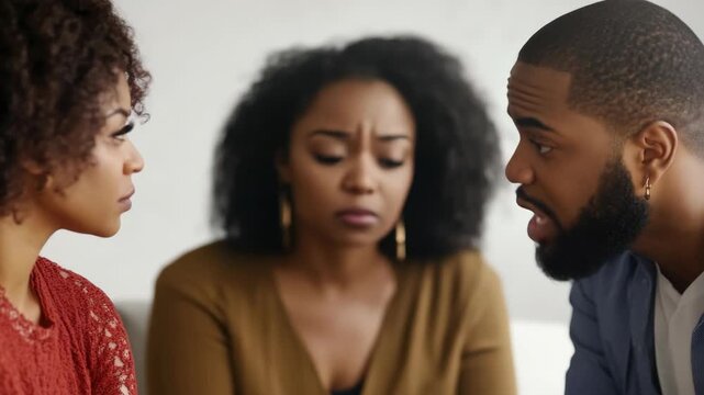 Man and woman in a serious discussion during mediation