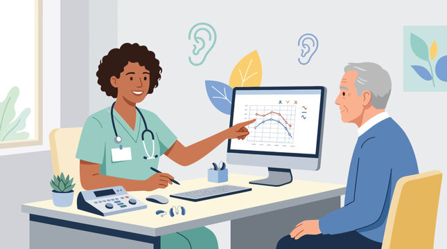 Audiologist Explains Hearing Test Results To Senior Patient
