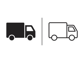 Fototapeta premium Delivery truck outline and black fill icon set with delivery shipping transport logistic