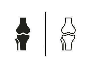 Human knee joint anatomy bone outline and black fill icon set with orthopedic skeleton isolated © Mst Runa