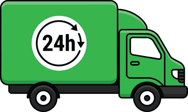 Green delivery truck with 24h service icon