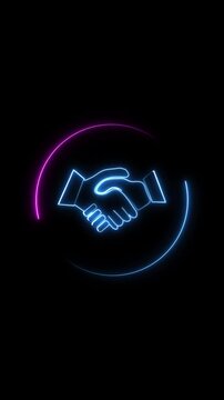 Agreement deal animation fields wrap a modern handshake graphic inside pink and blue neon loops Professional enterprise merger presentation slideshows look crisp