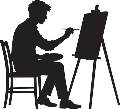 artist silhouette painting on canvas with easel vector illustration