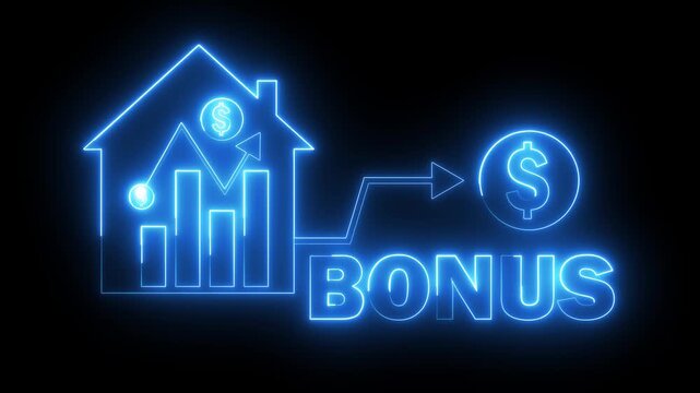 Glowing neon blue color business graph sign icon animation dollar money finance chart arrow report profit diagram investment success sign symbol on black background
